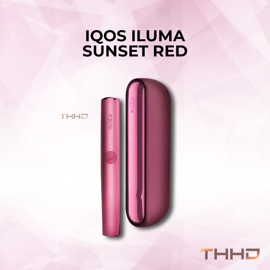 IQOS ILUMA kit in Sunset Red, holder and charger