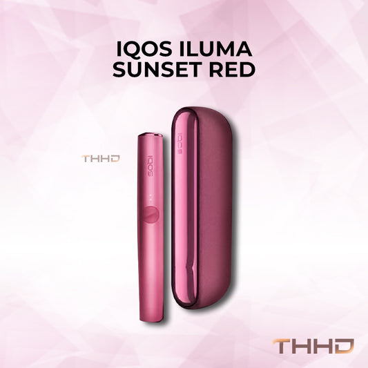 IQOS ILUMA kit in Sunset Red, holder and charger