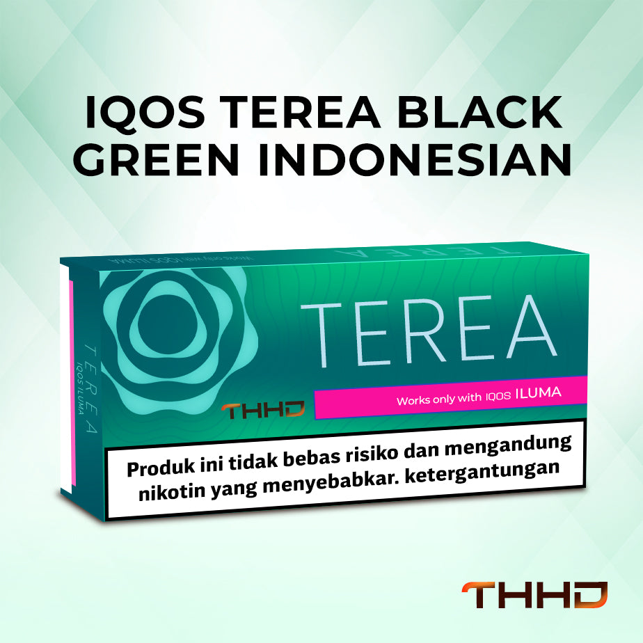 TEREA Black Green Indonesia pack, teal design with Indonesian warning