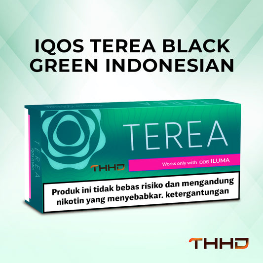 TEREA Black Green Indonesia pack, teal design with Indonesian warning