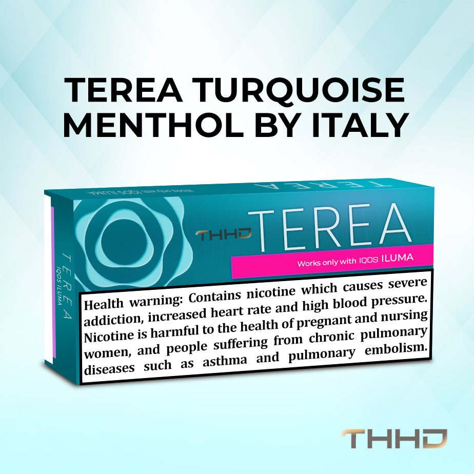 TEREA Turquoise Menthol Italy pack with English warning