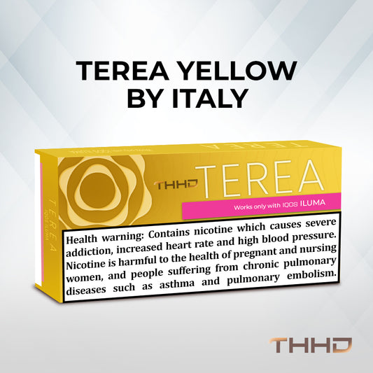 TEREA Yellow Italy pack with English health warning